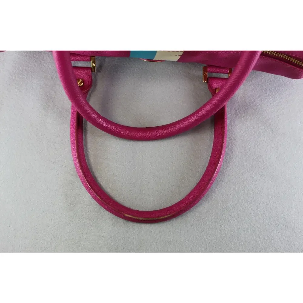 Tory Burch Pink Boston Satchel Stripe Bowler Handbag Womens